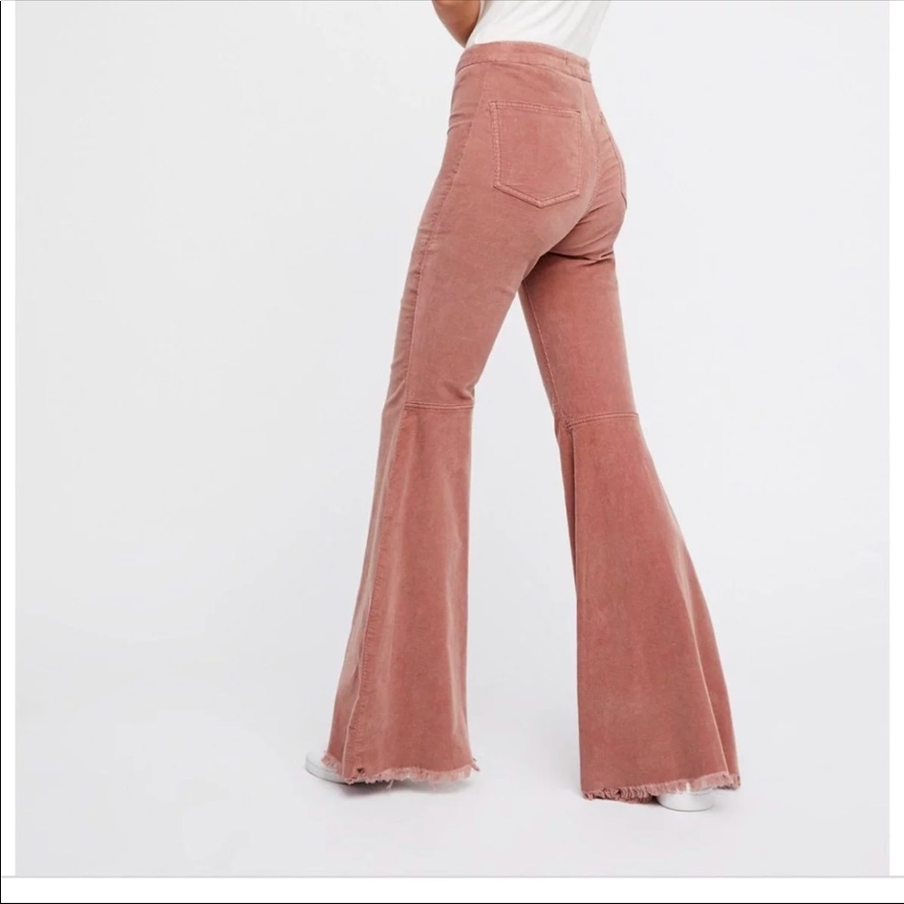 High-Waist Flared Corduroy Pants in Dusty Rose